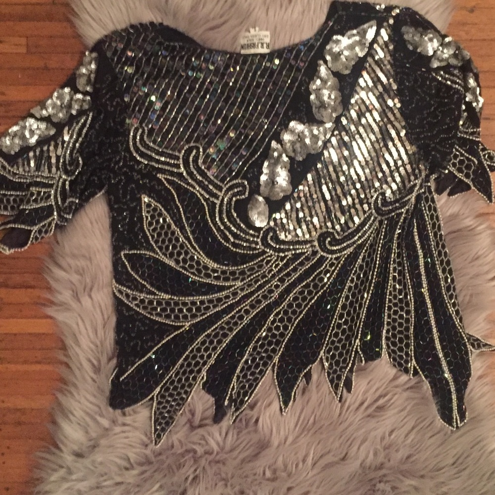 Beaded silk blouse vintage sz Large - Picture 5 of 5